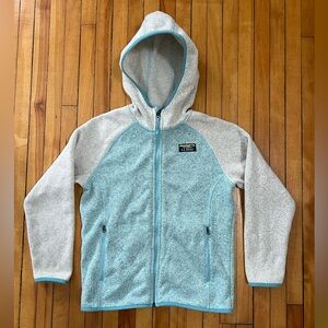 L.L.Bean Sweater Fleece Colorblock Hoodie Jacket Oatmeal Aqua M10-12 Full Zip
